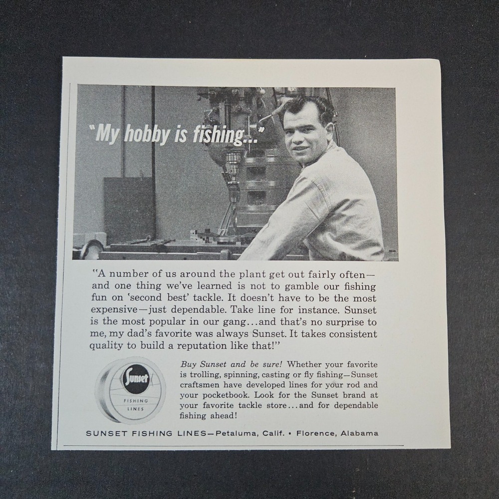 1962 Sunset Fishing Lines Vintage‎ Print Ad Machinist Petaluma CA Florence AL